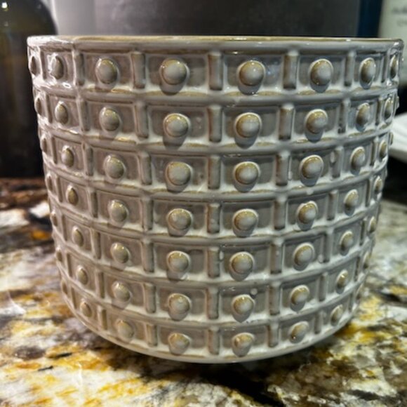 New Ceramic Textured Beaded Flower Herbs Planter Pot With Wood Stand - Picture 9 of 12